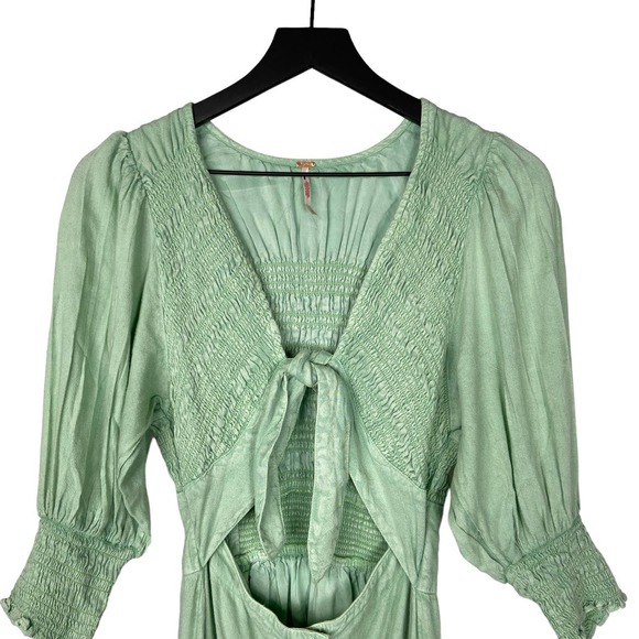 NEW Free People Maxi Dress String of Hearts Long Sleeve Shirred Green Medium - Picture 4 of 11